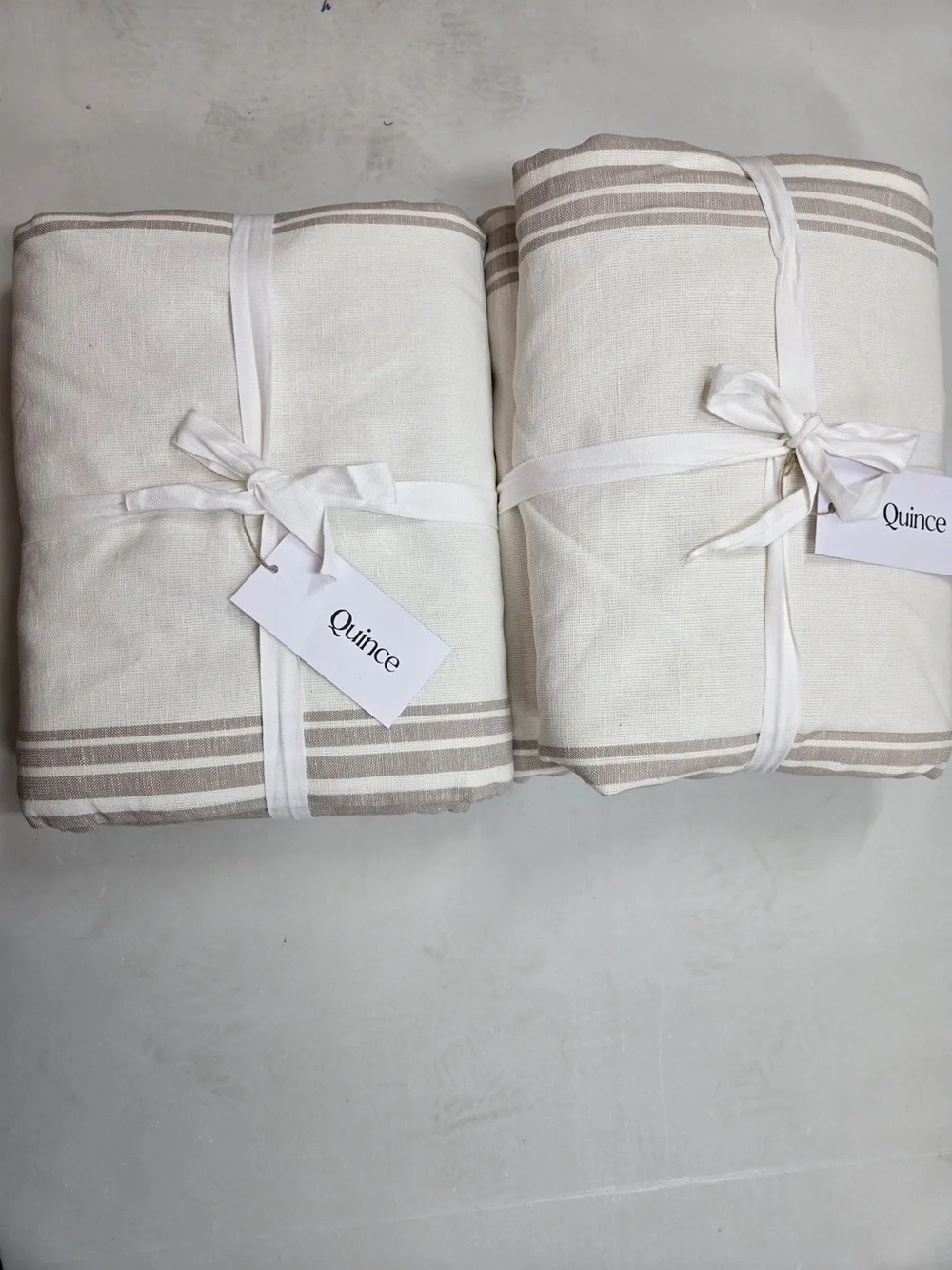 NWT QUINCE Set 2 48x96 Coastal Stripe Linen Cotton True Blackout Curtains 9294